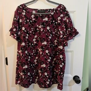 Lane Bryant Plum Floral Short Sleeve Blouse
